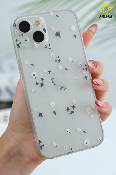 Fibaks İphone 13/14 Uyumlu Kılıf Tasarımlı Desenli Kamera Korumalı Şeffaf Çiçek Esnek Yumuşak Silikon Kapak