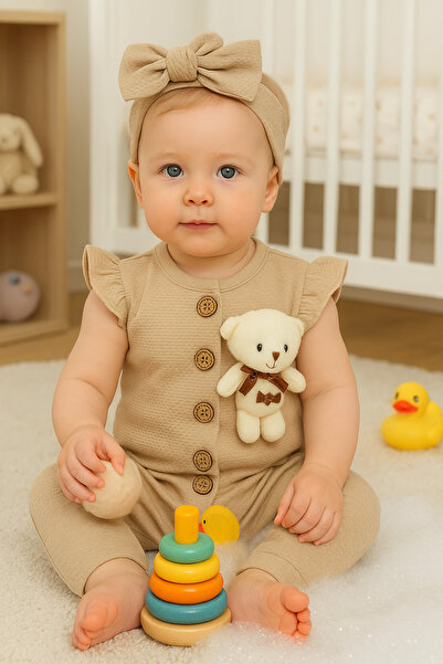 popshops baby Teddy Bear Bandana Jumpsuit
