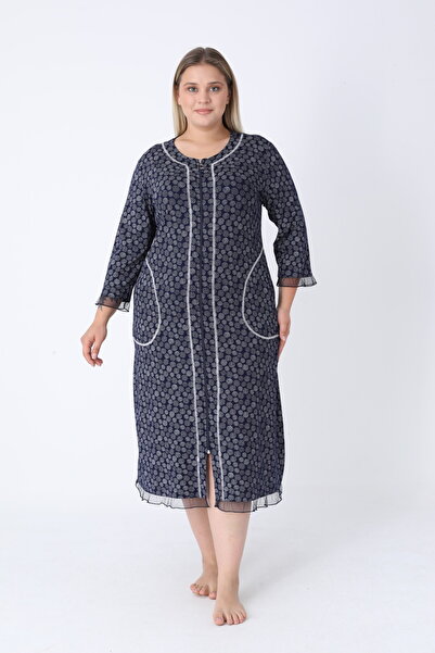 ROMEO LİFE Women's Plus Size Viscose Modal Fabric Patterned Zipper Dress 8013