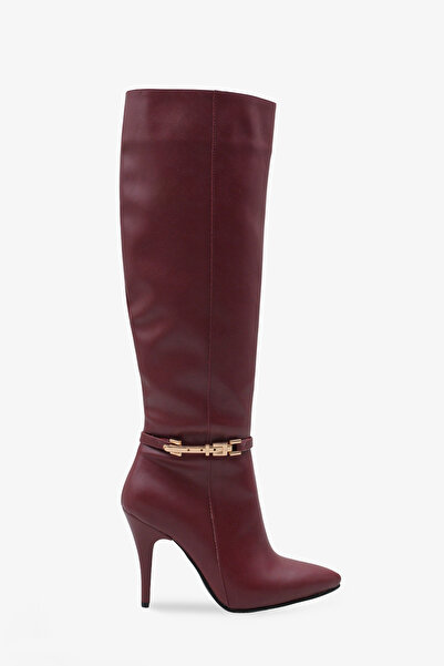 LOJO Női arany csatos oldalsó cipzáras sarkú csizma Tetvey bordó