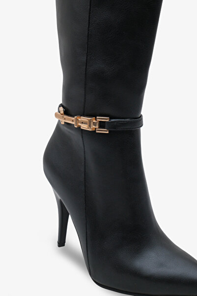LOJO Γυναικείες μπότες με χρυσή αγκράφα με φερμουάρ στο πλάι Tetvey Black