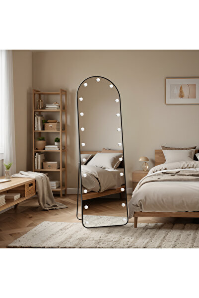 Myplas Modern Sinematik Işıklı Ayaklı Boy Aynası Metal Çerçeveli Oval Tasarım