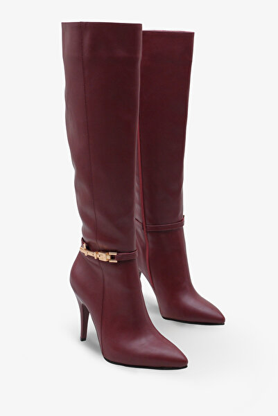 LOJO Női arany csatos oldalsó cipzáras sarkú csizma Tetvey bordó