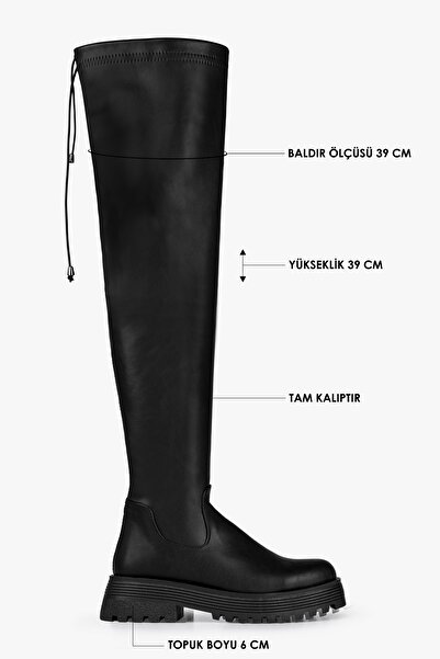 Shoeberry Női Margot fekete vastag talpú hosszú sztreccs rugalmas csizma fekete bőr