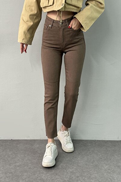 lizge giyim YÜKSEK BEL DİKİŞSİZ PAÇA MOM PANTOLON