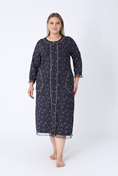 ROMEO LİFE Women's Plus Size Viscose Modal Fabric Patterned Zipper Dress 8013