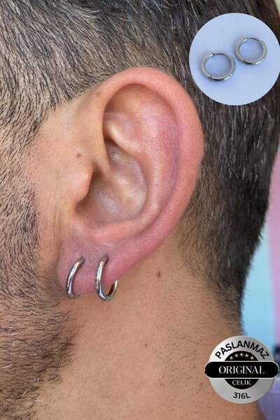 Lynare Hollowed Trendy Medium Size Hoop Earrings Men/Women Unisex Steel Grey Earrings 2Pcs