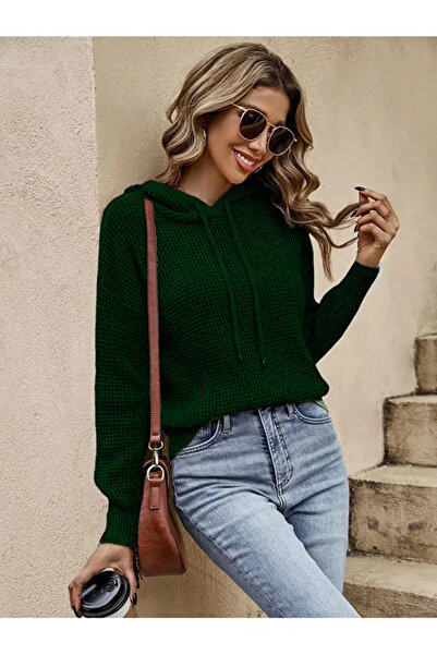 OMKA BUTİK Hanorac tricotat cu mânecă lungă cu glugă pentru femei Tricoturi P...