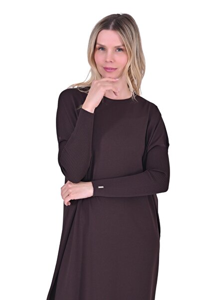 Invee Sıkma Kol Triko Elbise KAHVE