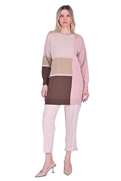 Invee Three Color Knitwear Tunic Salmon