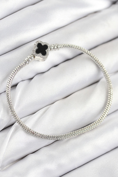 Lisinya Brass Charm Zircon Stone Clover Model Silver Color Women's Bracelet -...