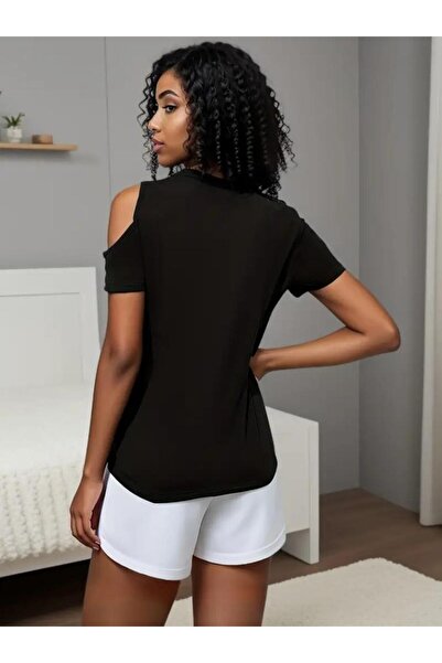 ARONA Women's Short Sleeve One Shoulder Open Drop Detail Viscose Blouse