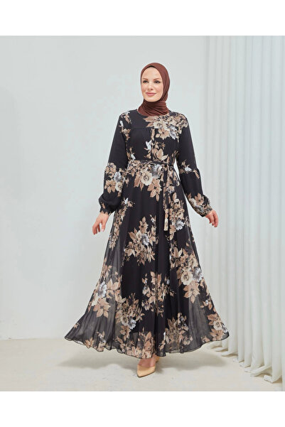 Lisinya Leaf Pattern Elegant and Stylish Long Length Plus Size Lined Chiffon ...