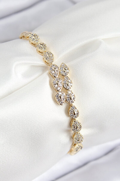 Lisinya سوار نسائي من النحاس والزركون موديل دروب موديل ذهبي اللون - TYGOO