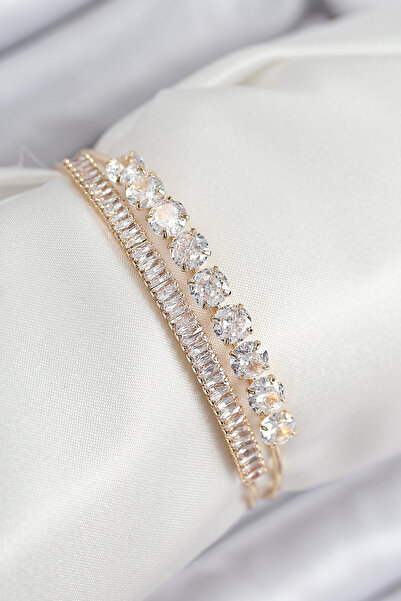 Lisinya Brass Zircon Stone Waterway Model Gold Color Women's Bracelet - Tygoo