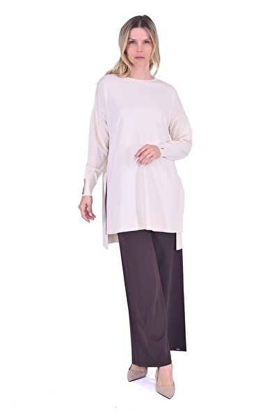 Invee Oversize Color Detailed Knitwear Tunic Vanilla