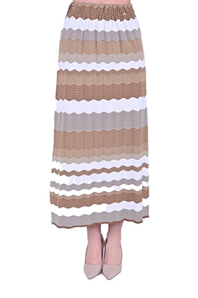Invee Zigzag Knitwear Skirt Camel