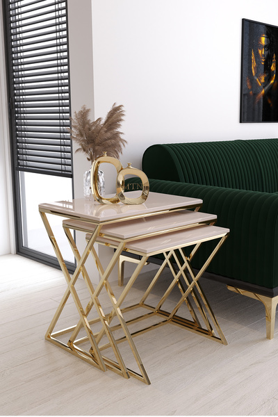 ysnn aksesuar ROYAL 3'LÜ KARE ZİGON GOLD KAPLAMA KREM MDF MEBRAN