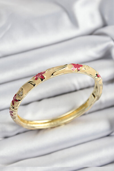 Lisinya Mineli Brass Pink and Cream Flower Motif Gold Color Women's Handcuffs...