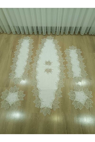 Çt Çeyizci Tekstil Velvet Living Room Set - 5 Piece Lacy Table Cover Runner Set