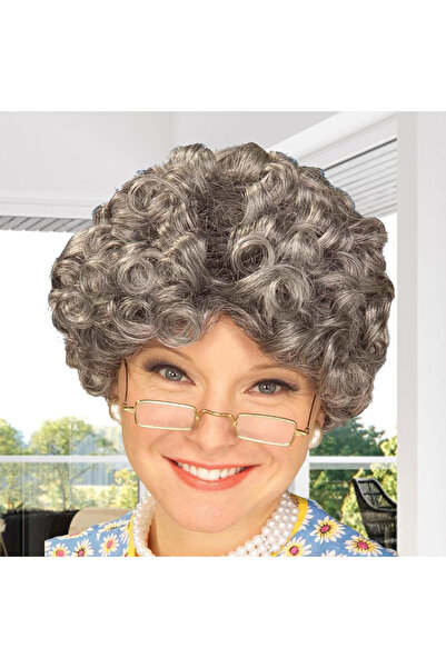 Lisinya Gray Color Curly Elderly Wig Granny Wig Lined Bonus - Tygoo