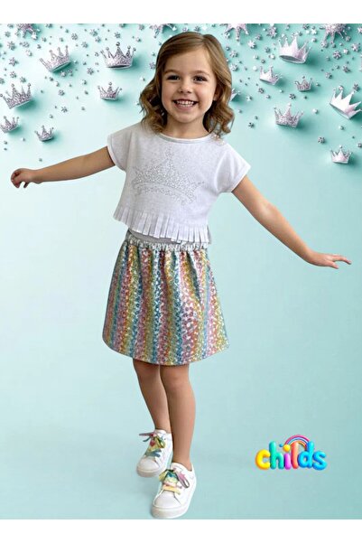 childs Bottom Top Girl Children's Suit Princess Stone Printed Tassel Devore Short Top Shiny Leopard Skirt