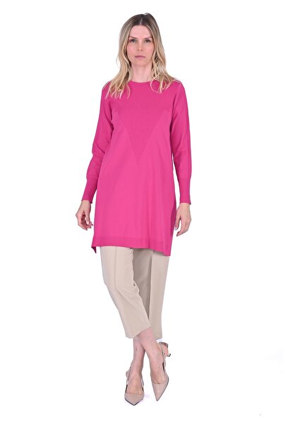 Invee В'язана туніка з розрізом і деталями ФУШІЯ