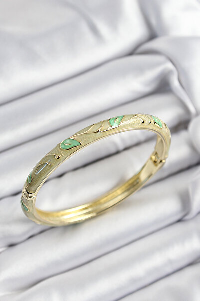 Lisinya Mineli Brass Green Leaf Motif Gold Color Women's Handcuffs - Tygoo
