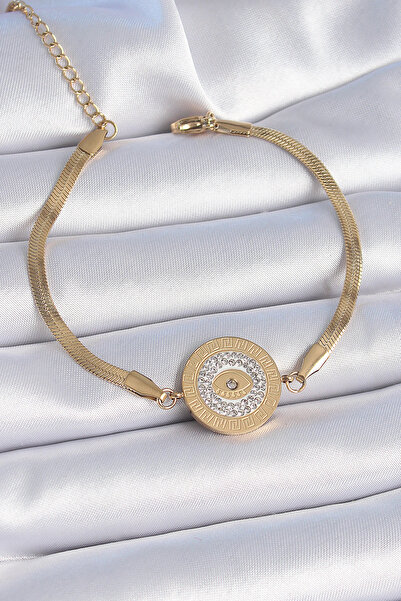 Lisinya سوار نسائي من الفولاذ 316L بلون ذهبي مع سلسلة إيطالية وحجر الزركون ون...