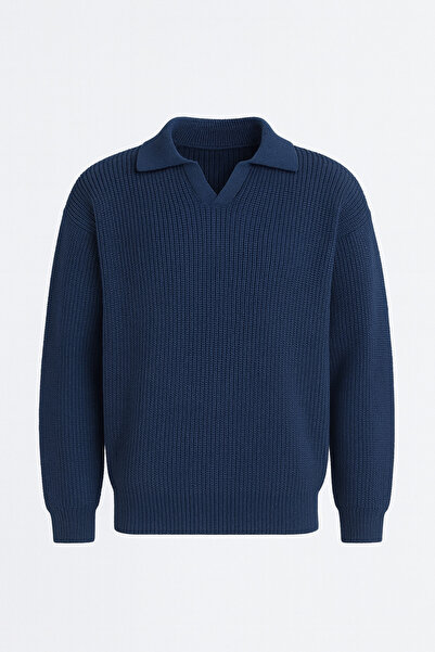 Valiberta Joris Оверсайз риза с поло яка Thessaloniki Плетен мъжки пуловер - Индиго