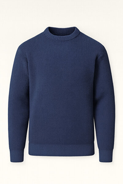 Valiberta Pilar Oversized Thessaloniki Плетен мъжки пуловер с висока яка - индиго