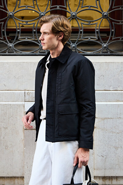 Danger Erkek Kontrast Yakalı Mont Ceket Siyah