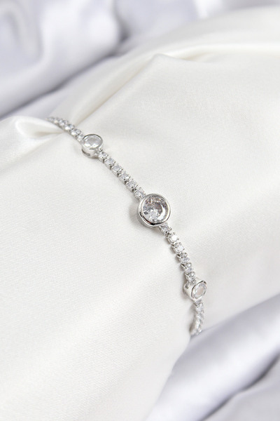 Lisinya Brass Zircon Stone Circle Model Silver Color Women's Bracelet with Li...