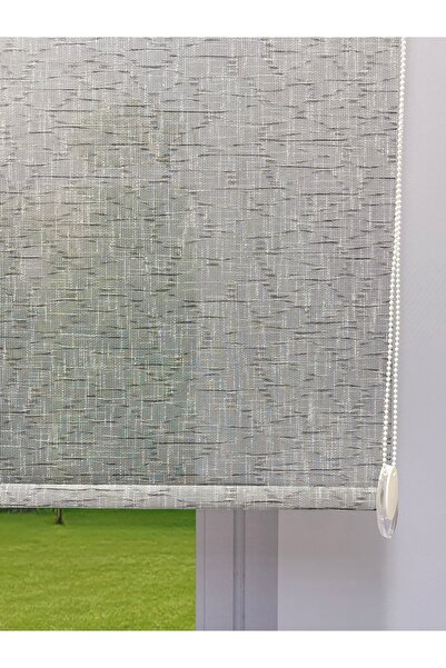 donatti perde Çift Mekanizmalı Gri Çizgili Desenli Tül ve Gri Stor Perde - İt...