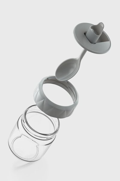 Renga Lexa 210 ml Set of 3 Glass Spice Jars with Spoon 161019 Gray