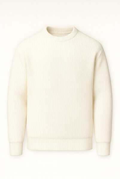 Valiberta Pilar Oversize Thessaloniki Knitted Crew Neck Men's Sweater - Ecru