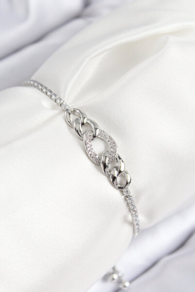 Lisinya Brass Zircon Stone Chain Model Silver Color Elevator Women's Bracelet...