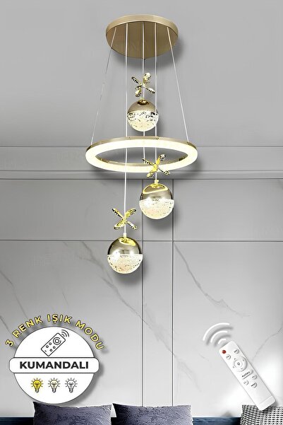 BERŞUNA Kerasus Gold Kumandalı 3 Renk Modern Sarkıt Led Avize