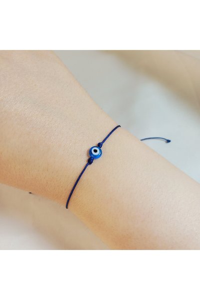 Crystal Atelier Blue Macrame Evil Eye Beaded Lucky Bracelet – Handmade Adjustable Summer Combination Blue String Macrame