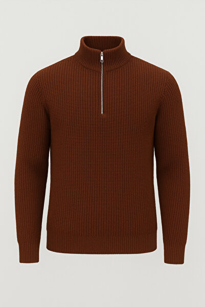 Valiberta Nolan Oversize Thessaloniki Knit Half-Zip Men's Sweater - Brown