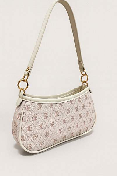 RumyaCollection حقيبة كتف نسائية باللون البيج - منقوشة وسحاب للإغلاق