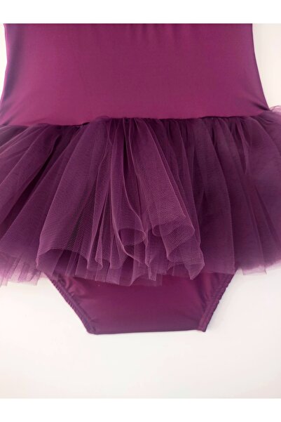LULLY KİDS Girl's Plum Sleeveless U-Back Ballet and Gymnastics Leotard with Tutu Skirt