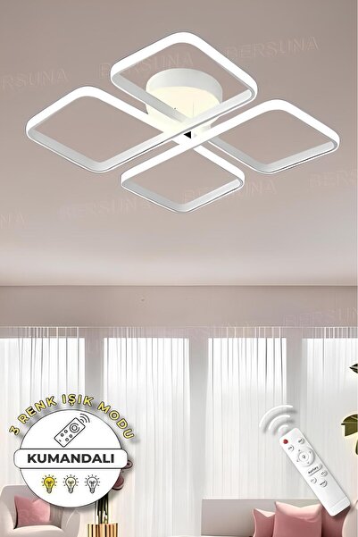 Jasmin White Kumandalı 3 Renk Modern Plafonyer Led Avize
