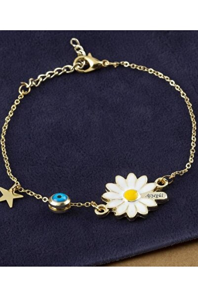 Takı Dükkanı Kişiye Özel İsimli Nazar Boncuklu Papatya Bileklik bbb07