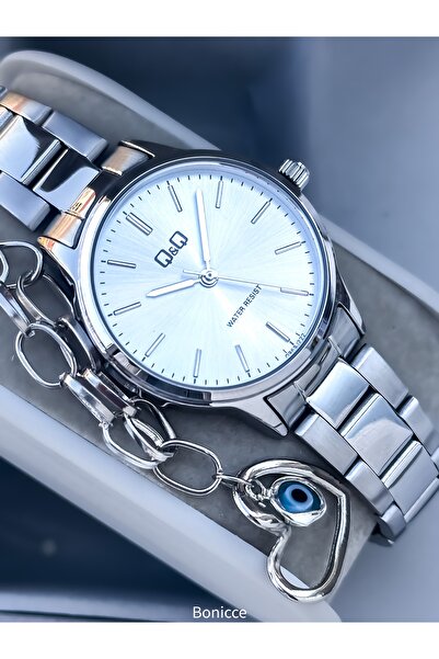 Q&Q Brand Silver Color Dial ,Steel Band, Certified, Retro Women Wristwatch+Bracelet