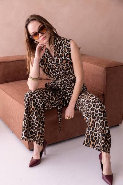 EsSo butik New Season Lepor Patterned Zero Sleeve Wide Leg Jumpsuit