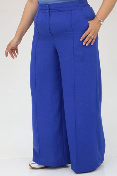 Eslina F-49012 Large Size Green Linen Airobin Pants -Saks