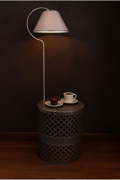 VENON Aydınlatma Tek Ayak Lambader Silver Sehpalı Elips Gümüş Patine (SİLVER ÇEMBER) A.gri Şapka