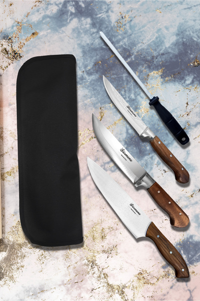 Sürmene Bıçakçı Hacı Ahmet Şef Bıçak Seti Sürmene Gastronomi Şef Beş Parça Ça...