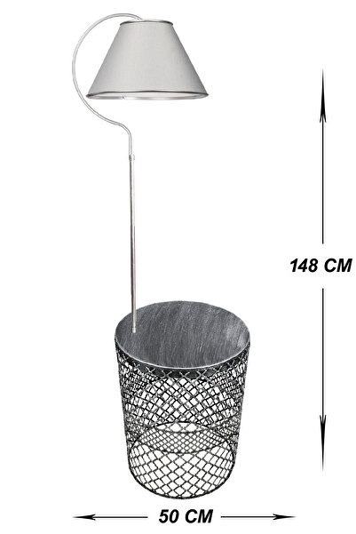 VENON Aydınlatma Tek Ayak Lambader Silver Sehpalı Elips Gümüş Patine (SİLVER ÇEMBER) A.gri Şapka